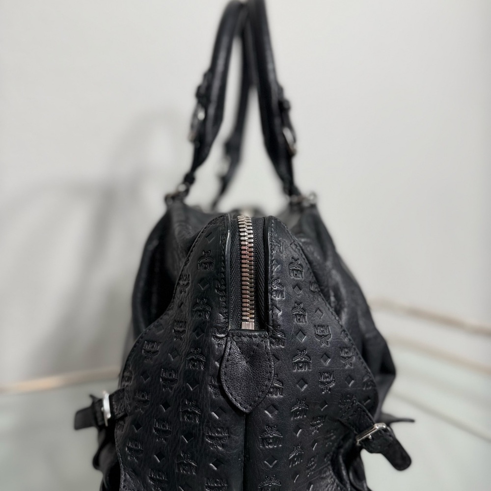 MCM Black Leather Satchel with Silver Accents - Picture 11 of 15